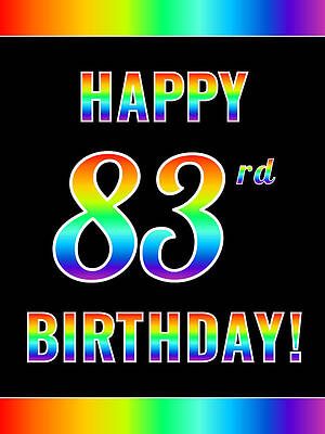 [ Thumbnail: Fun, Colorful, Rainbow Spectrum HAPPY 83rd BIRTHDAY Wood Print ]