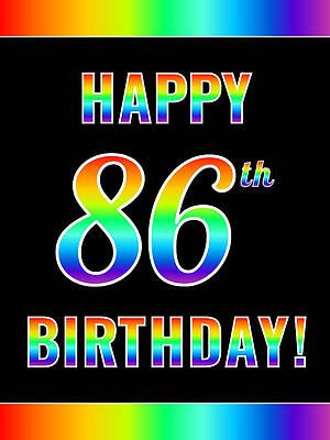 [ Thumbnail: Fun, Colorful, Rainbow Spectrum HAPPY 86th BIRTHDAY Metal Print ]