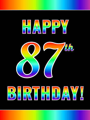 [ Thumbnail: Fun, Colorful, Rainbow Spectrum HAPPY 87th BIRTHDAY Acrylic Print ]