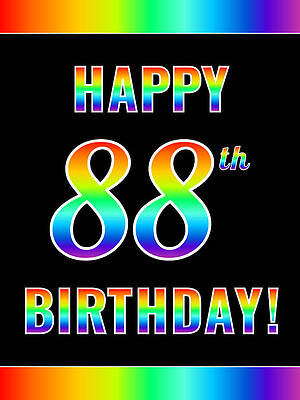 [ Thumbnail: Fun, Colorful, Rainbow Spectrum HAPPY 88th BIRTHDAY Poster ]