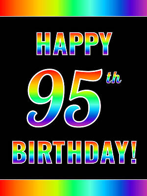 [ Thumbnail: Fun, Colorful, Rainbow Spectrum HAPPY 95th BIRTHDAY Wood Print ]