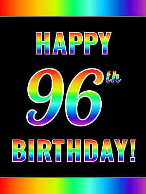 [ Thumbnail: Fun, Colorful, Rainbow Spectrum HAPPY 96th BIRTHDAY Poster ]