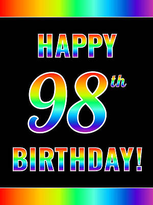 [ Thumbnail: Fun, Colorful, Rainbow Spectrum HAPPY 98th BIRTHDAY Framed Print ]