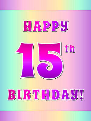 [ Thumbnail: Fun Pink, Purple, and Pastel Colors HAPPY 15th BIRTHDAY Sticker ]