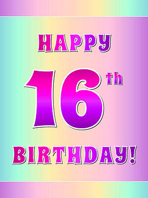 [ Thumbnail: Fun Pink, Purple, and Pastel Colors HAPPY 16th BIRTHDAY Greeting Card ]
