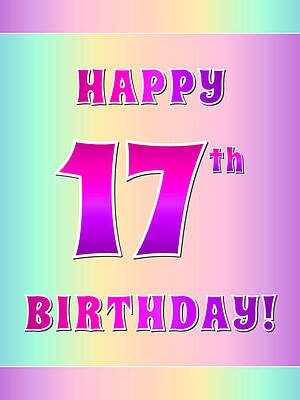 [ Thumbnail: Fun Pink, Purple, and Pastel Colors HAPPY 17th BIRTHDAY Metal Print ]