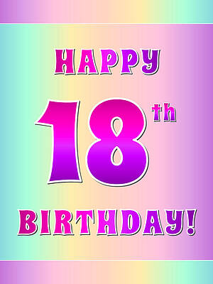 [ Thumbnail: Fun Pink, Purple, and Pastel Colors HAPPY 18th BIRTHDAY Framed Print ]