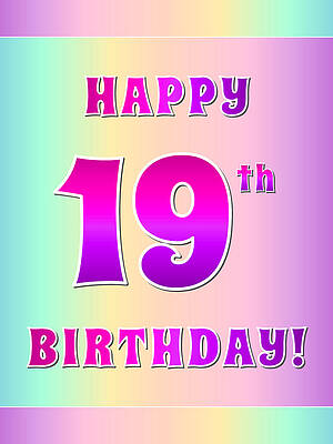 [ Thumbnail: Fun Pink, Purple, and Pastel Colors HAPPY 19th BIRTHDAY Greeting Card ]