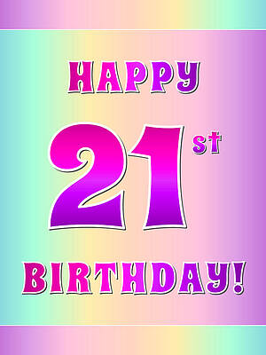 [ Thumbnail: Fun Pink, Purple, and Pastel Colors HAPPY 21st BIRTHDAY Framed Print ]