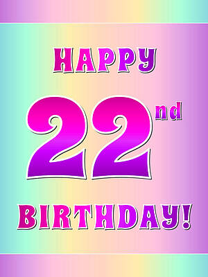 [ Thumbnail: Fun Pink, Purple, and Pastel Colors HAPPY 22nd BIRTHDAY Wood Print ]