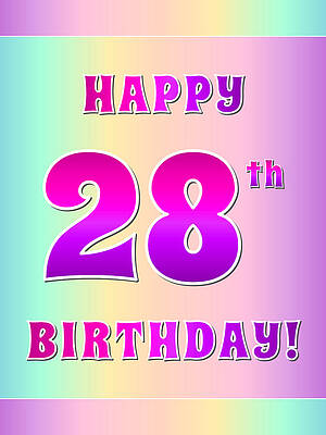 [ Thumbnail: Fun Pink, Purple, and Pastel Colors HAPPY 28th BIRTHDAY Framed Print ]