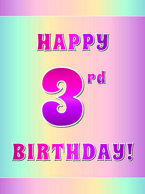 [ Thumbnail: Fun Pink, Purple, and Pastel Colors HAPPY 3rd BIRTHDAY Acrylic Print ]