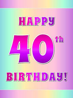 [ Thumbnail: Fun Pink, Purple, and Pastel Colors HAPPY 40th BIRTHDAY Sticker ]