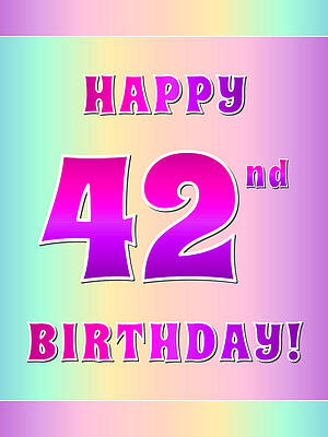 [ Thumbnail: Fun Pink, Purple, and Pastel Colors HAPPY 42nd BIRTHDAY Metal Print ]