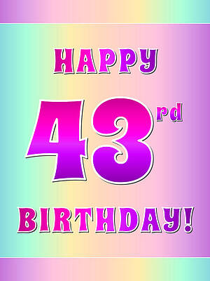 [ Thumbnail: Fun Pink, Purple, and Pastel Colors HAPPY 43rd BIRTHDAY Metal Print ]