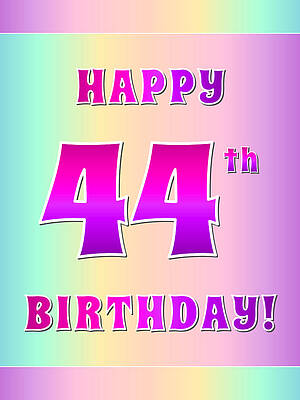 [ Thumbnail: Fun Pink, Purple, and Pastel Colors HAPPY 44th BIRTHDAY Wood Print ]