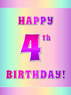 [ Thumbnail: Fun Pink, Purple, and Pastel Colors HAPPY 4th BIRTHDAY Metal Print ]