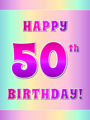 [ Thumbnail: Fun Pink, Purple, and Pastel Colors HAPPY 50th BIRTHDAY Metal Print ]