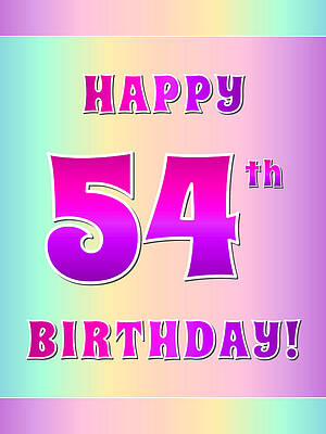 [ Thumbnail: Fun Pink, Purple, and Pastel Colors HAPPY 54th BIRTHDAY Acrylic Print ]