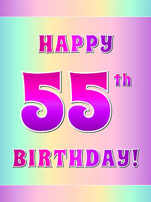 [ Thumbnail: Fun Pink, Purple, and Pastel Colors HAPPY 55th BIRTHDAY Sticker ]