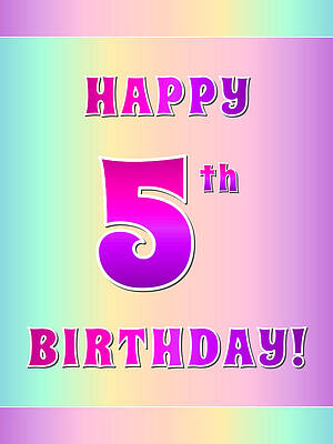 [ Thumbnail: Fun Pink, Purple, and Pastel Colors HAPPY 5th BIRTHDAY Poster ]