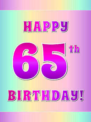 [ Thumbnail: Fun Pink, Purple, and Pastel Colors HAPPY 65th BIRTHDAY Metal Print ]