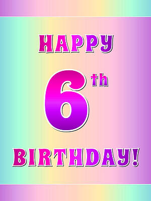 [ Thumbnail: Fun Pink, Purple, and Pastel Colors HAPPY 6th BIRTHDAY Framed Print ]