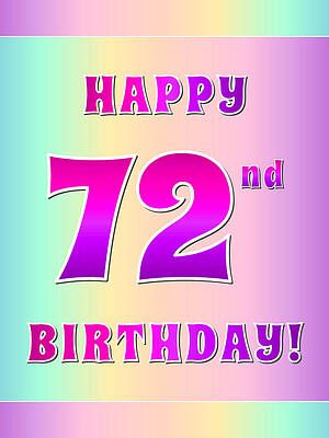 [ Thumbnail: Fun Pink, Purple, and Pastel Colors HAPPY 72nd BIRTHDAY Wood Print ]