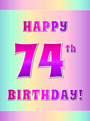 [ Thumbnail: Fun Pink, Purple, and Pastel Colors HAPPY 74th BIRTHDAY Sticker ]