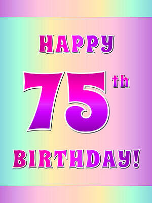 [ Thumbnail: Fun Pink, Purple, and Pastel Colors HAPPY 75th BIRTHDAY Sticker ]