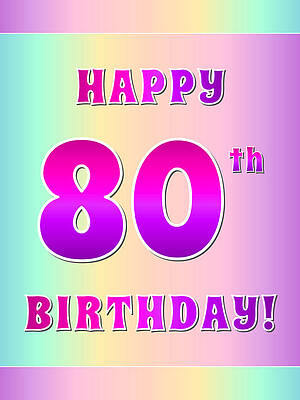 [ Thumbnail: Fun Pink, Purple, and Pastel Colors HAPPY 80th BIRTHDAY Acrylic Print ]
