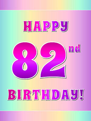 [ Thumbnail: Fun Pink, Purple, and Pastel Colors HAPPY 82nd BIRTHDAY Wood Print ]