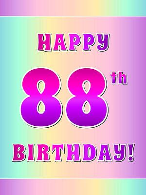 [ Thumbnail: Fun Pink, Purple, and Pastel Colors HAPPY 88th BIRTHDAY Poster ]