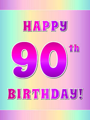 [ Thumbnail: Fun Pink, Purple, and Pastel Colors HAPPY 90th BIRTHDAY Sticker ]