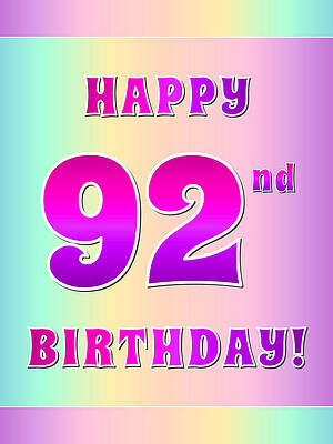 [ Thumbnail: Fun Pink, Purple, and Pastel Colors HAPPY 92nd BIRTHDAY Poster ]