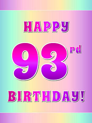 [ Thumbnail: Fun Pink, Purple, and Pastel Colors HAPPY 93rd BIRTHDAY Framed Print ]