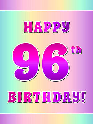 [ Thumbnail: Fun Pink, Purple, and Pastel Colors HAPPY 96th BIRTHDAY Wood Print ]