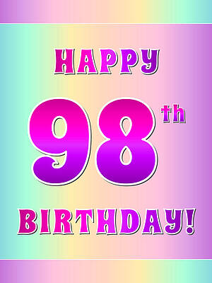 [ Thumbnail: Fun Pink, Purple, and Pastel Colors HAPPY 98th BIRTHDAY Greeting Card ]