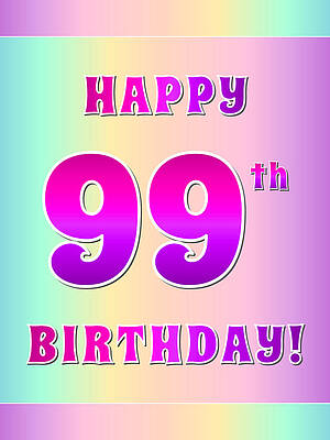 [ Thumbnail: Fun Pink, Purple, and Pastel Colors HAPPY 99th BIRTHDAY Greeting Card ]