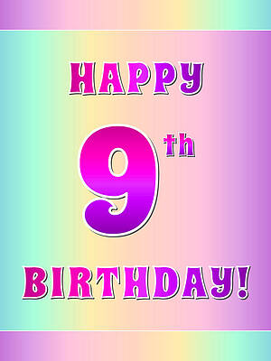 [ Thumbnail: Fun Pink, Purple, and Pastel Colors HAPPY 9th BIRTHDAY Sticker ]