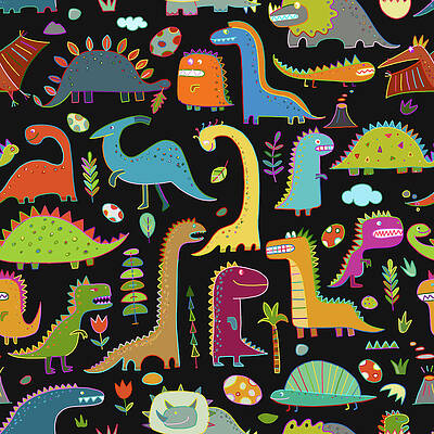 Wall Art - Drawing - Funny dinosaur seamless pattern by Julien