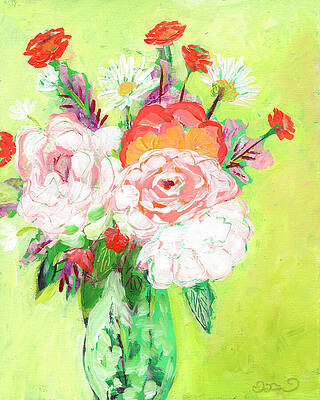 Wall Art - Painting - Garden Bouquet in Green by Jennifer Lommers