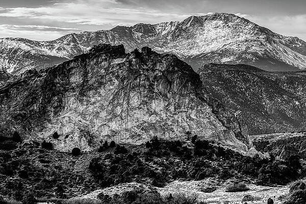 Wall Art - Photograph - Garden Of The Gods With Pikes Peak In Colorado Springs - Black and White by Gregory Ballos