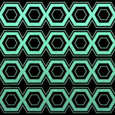 Wall Art - Digital Art - Geometric Hexagon Pattern - Cyan by Studio Grafiikka