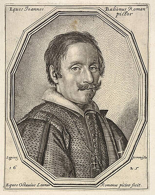 Giovanni Baglione, a bust-length portrait in a twelve-sided frame Print by Ottavio Leoni