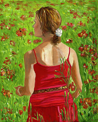 Wall Art - Painting - Girl in Poppy Field by Juliette Becker