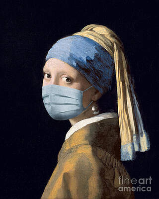 Wall Art - Painting - Girl with a mask and a pearl earring by Delphimages Photo Creations