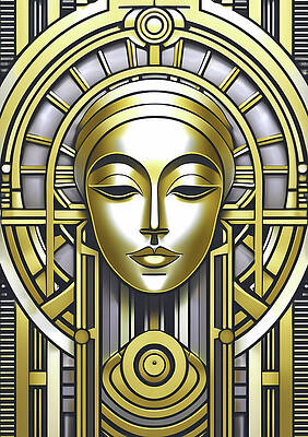Wall Art - Digital Art - Gold Deco Face 4 by Chuck Staley
