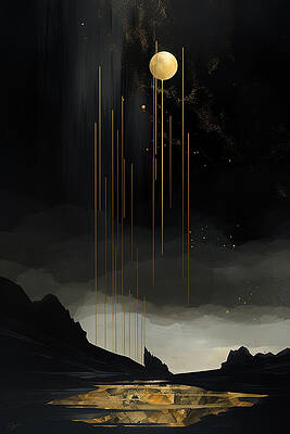 Wall Art - Painting - Golden Radiance - Geometric Black and Gold Art Illuminating the Space by Lourry Legarde