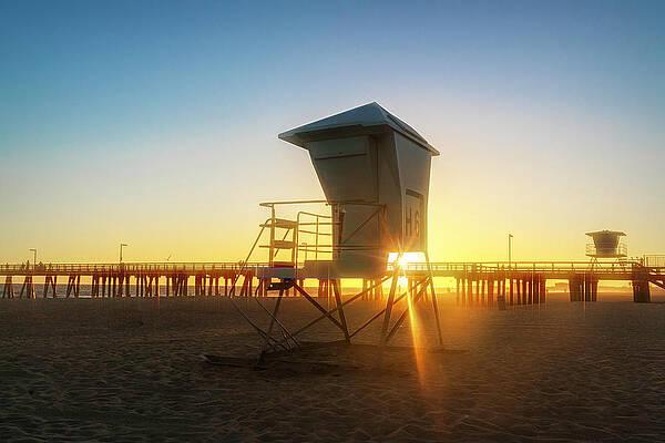 Golden Sun Rays and Lifeguard Tower by Lindsay Thomson Golden Sun Rays and Lifeguard Tower by Lindsay Thomson